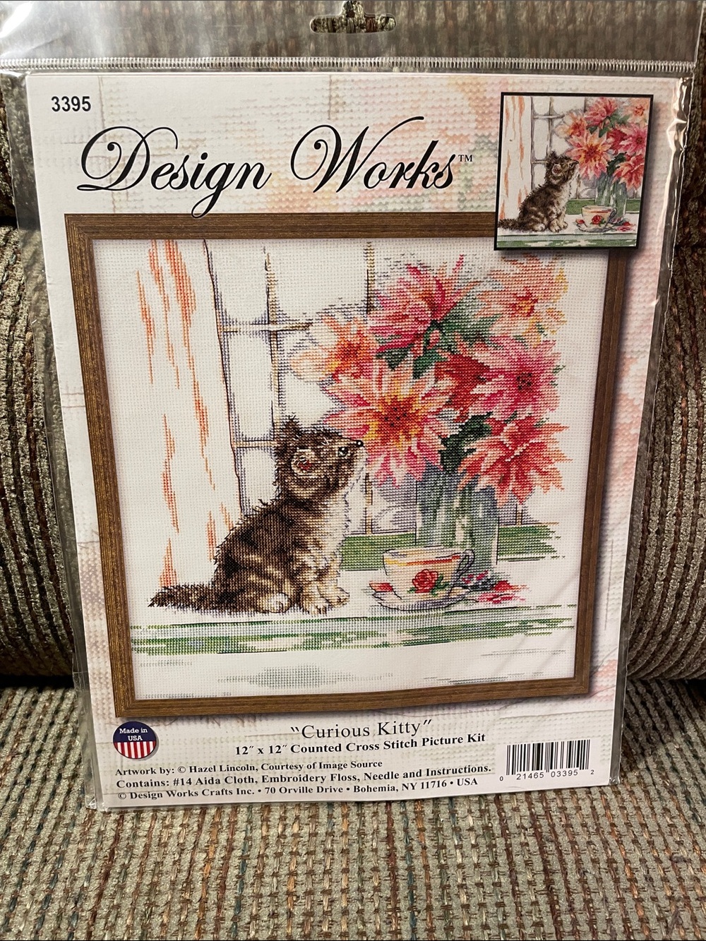 Design Works "Curious Kitty" Cross Stitch Kit - Pink & Green